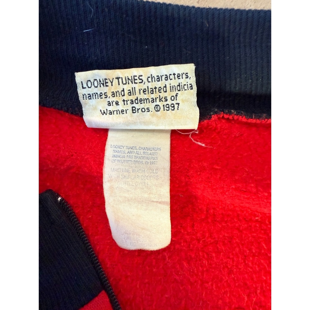 VTG Womens Sz XL Looney Tunes 1997 Red Oversized Long Sleeve Shirt 1/4 Zip - Picture 3 of 9